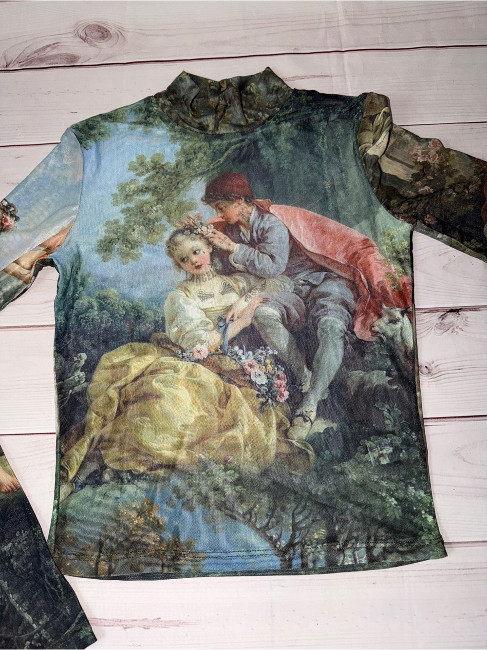 Current Mood Renaissance Art Mesh Mock Neck Top Size Small